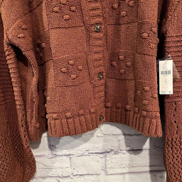 ANTHROPOLOGIE‎ Pilcro Textured Puff Sleeve Cardigan Sweater Size XL Button Front - Picture 8 of 11